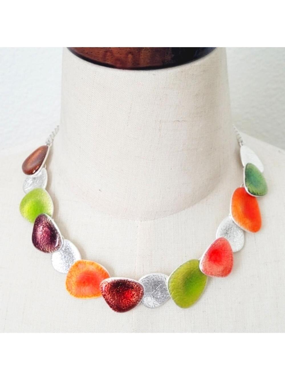 IKITA Colorful Silver Tone Necklace with Lobster Claw Clasp